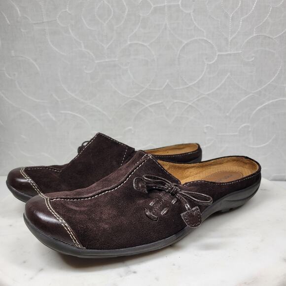 Vintage Naturalizer Natural Soul Fanner Suede Mules Womens 7 Brown Leather Bow - Picture 5 of 15